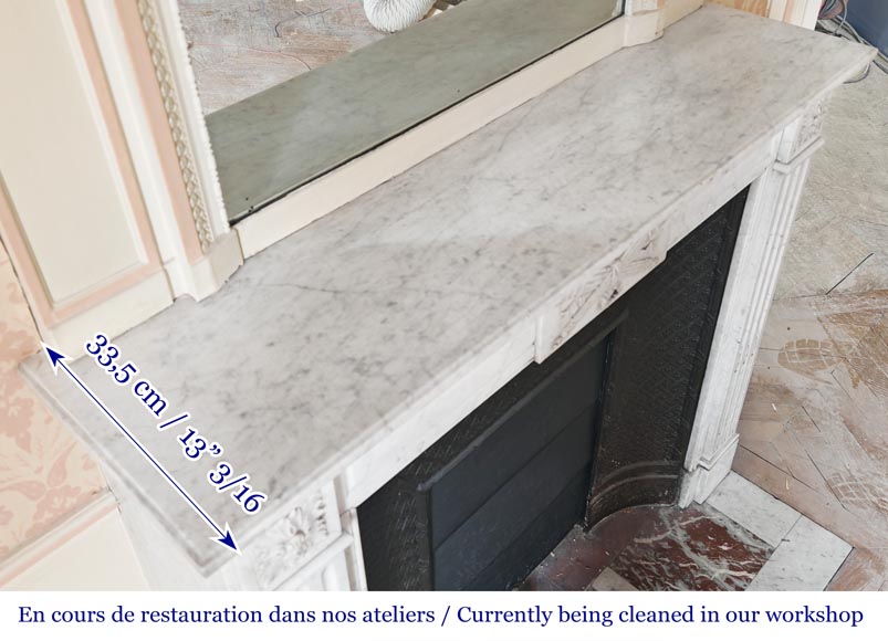 Louis XVI style fireplace in Carrara marble decorated with a torch and a quiver Louis XVI style fireplace in Carrara marble decorated with a torch and a quiver-10