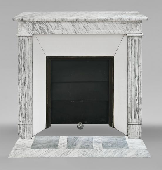 Louis XVI style molded fireplace in veined Carrara marble Louis XVI style molded fireplace in veined Carrara marble-0