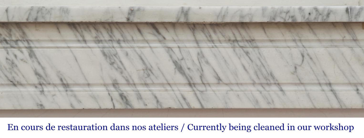 Louis XVI style molded fireplace in veined Carrara marble Louis XVI style molded fireplace in veined Carrara marble-1