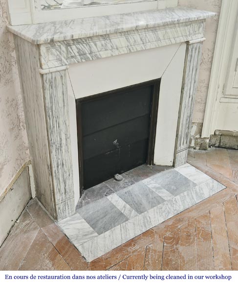 Louis XVI style molded fireplace in veined Carrara marble Louis XVI style molded fireplace in veined Carrara marble-2