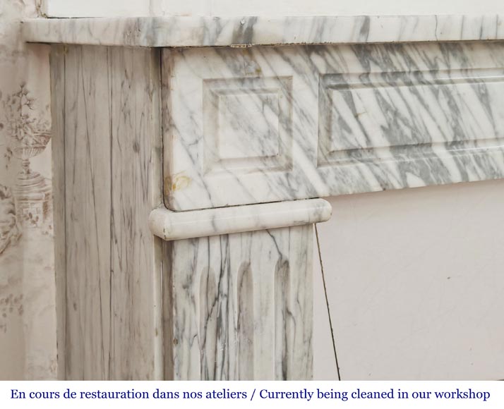 Louis XVI style molded fireplace in veined Carrara marble Louis XVI style molded fireplace in veined Carrara marble-3