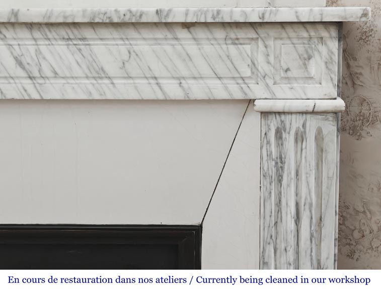 Louis XVI style molded fireplace in veined Carrara marble Louis XVI style molded fireplace in veined Carrara marble-6