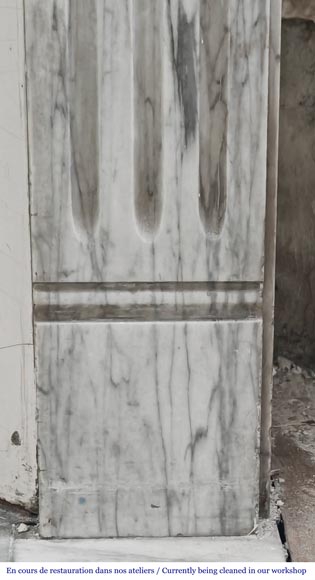 Louis XVI style molded fireplace in veined Carrara marble Louis XVI style molded fireplace in veined Carrara marble-7