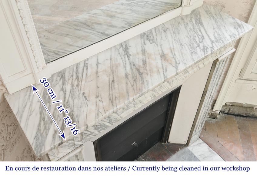 Louis XVI style molded fireplace in veined Carrara marble Louis XVI style molded fireplace in veined Carrara marble-9