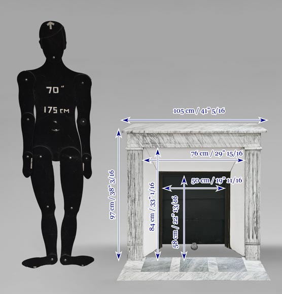 Louis XVI style molded fireplace in veined Carrara marble Louis XVI style molded fireplace in veined Carrara marble-10