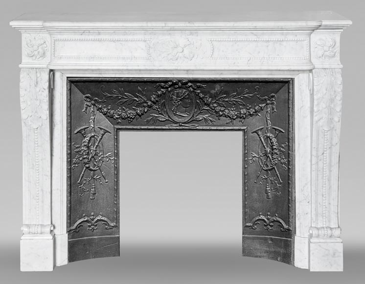 Louis XVI style fireplace with pearl decoration, in Carrara marble Louis XVI style fireplace with pearl decoration, in Carrara marble-0