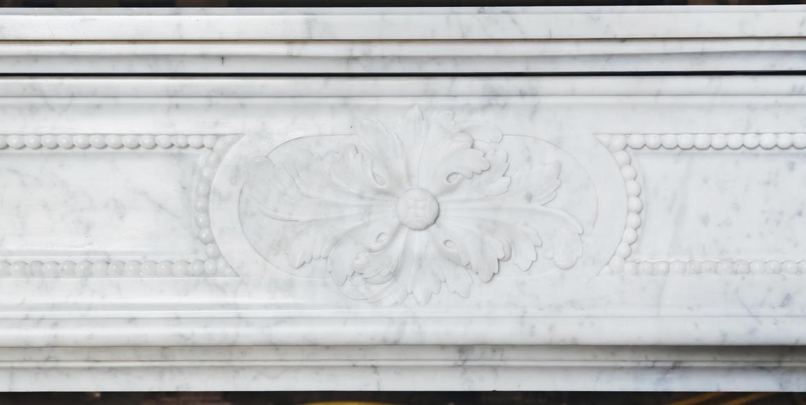 Louis XVI style fireplace with pearl decoration, in Carrara marble Louis XVI style fireplace with pearl decoration, in Carrara marble-1