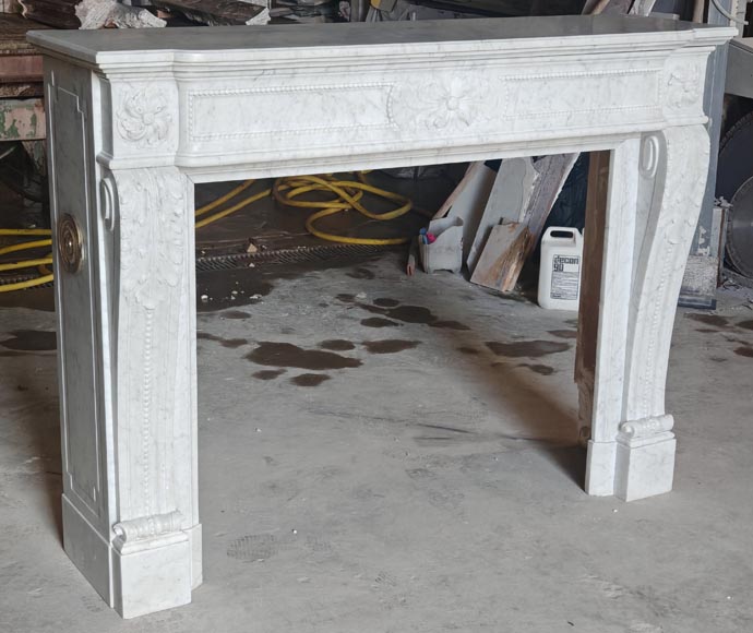 Louis XVI style fireplace with pearl decoration, in Carrara marble Louis XVI style fireplace with pearl decoration, in Carrara marble-2