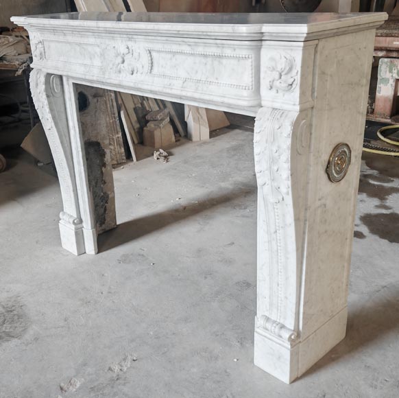Louis XVI style fireplace with pearl decoration, in Carrara marble Louis XVI style fireplace with pearl decoration, in Carrara marble-6