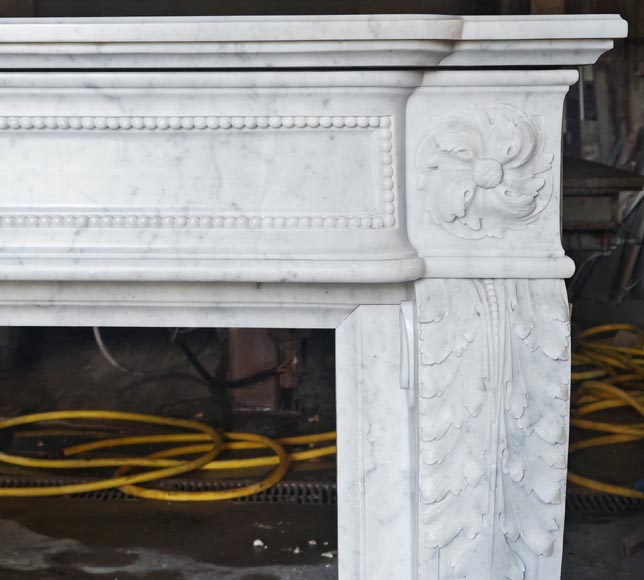 Louis XVI style fireplace with pearl decoration, in Carrara marble Louis XVI style fireplace with pearl decoration, in Carrara marble-7