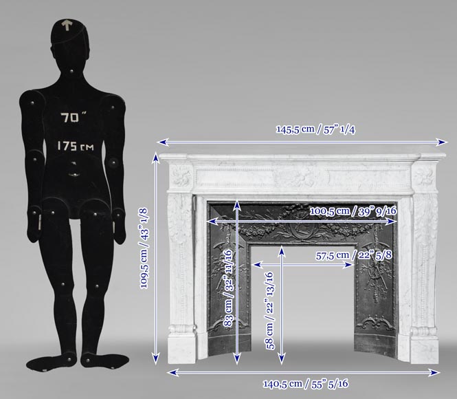 Louis XVI style fireplace with pearl decoration, in Carrara marble Louis XVI style fireplace with pearl decoration, in Carrara marble-10
