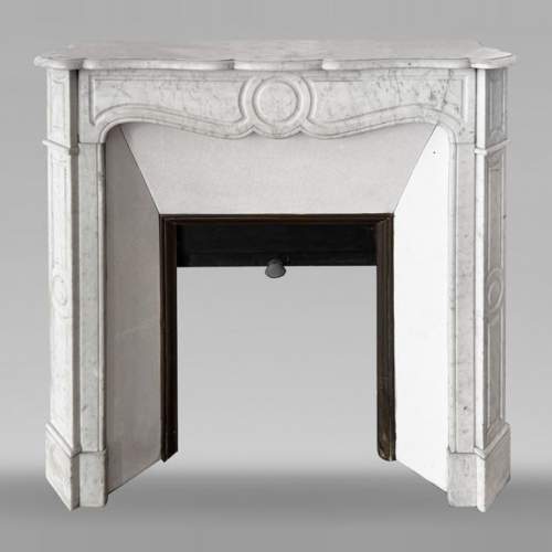 Louis XV style Pompadour model fireplace, in Carrara marble