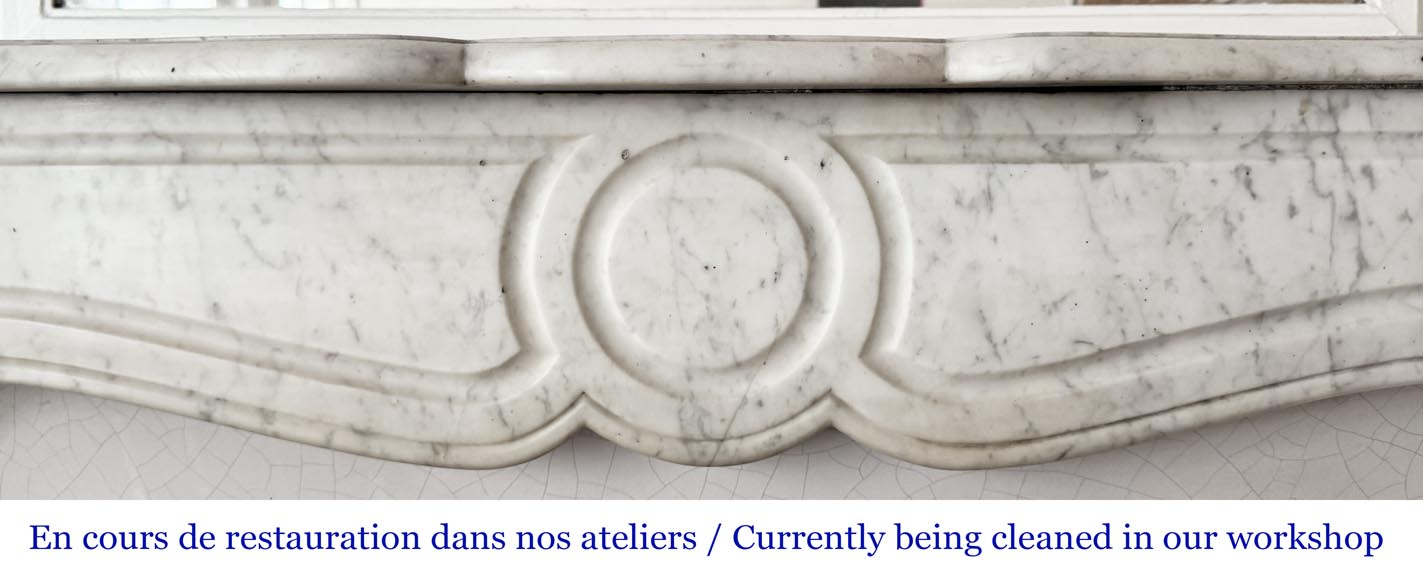 Louis XV style Pompadour model fireplace, in Carrara marble Louis XV style Pompadour model fireplace, in Carrara marble-1