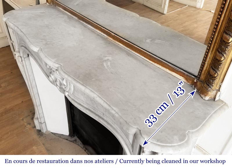 Louis XV style fireplace decorated with a shell, in Carrara marble Louis XV style fireplace decorated with a shell, in Carrara marble-8