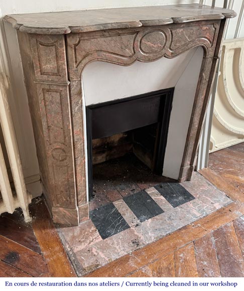 Louis XV style Pompadour model fireplace in pink marble-2