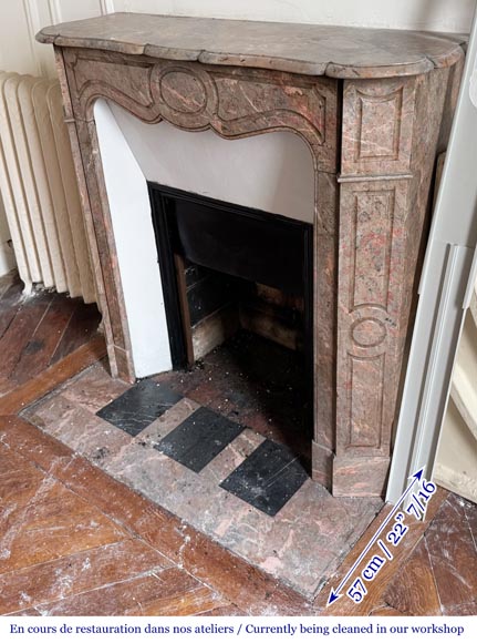 Louis XV style Pompadour model fireplace in pink marble-5
