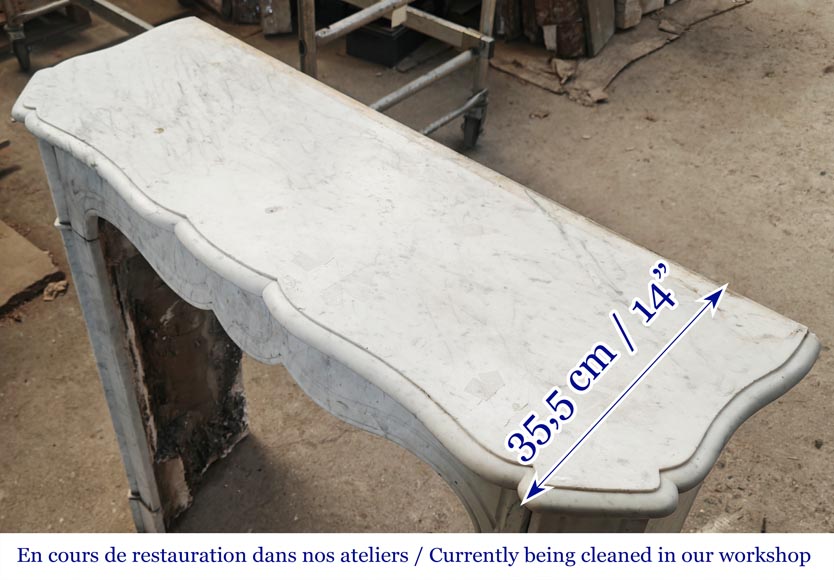Louis XV style Pompadour model fireplace in Carrara marble-7