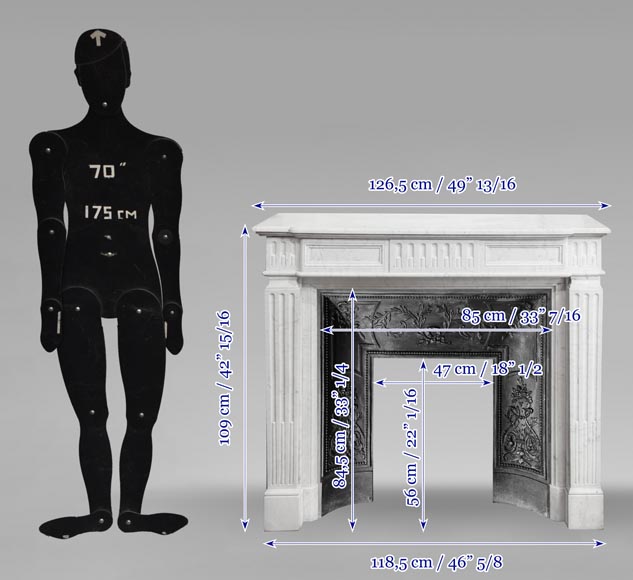 Louis XVI style fireplace in Carrara marble, decorated with fluting Louis XVI style fireplace in Carrara marble, decorated with fluting-9