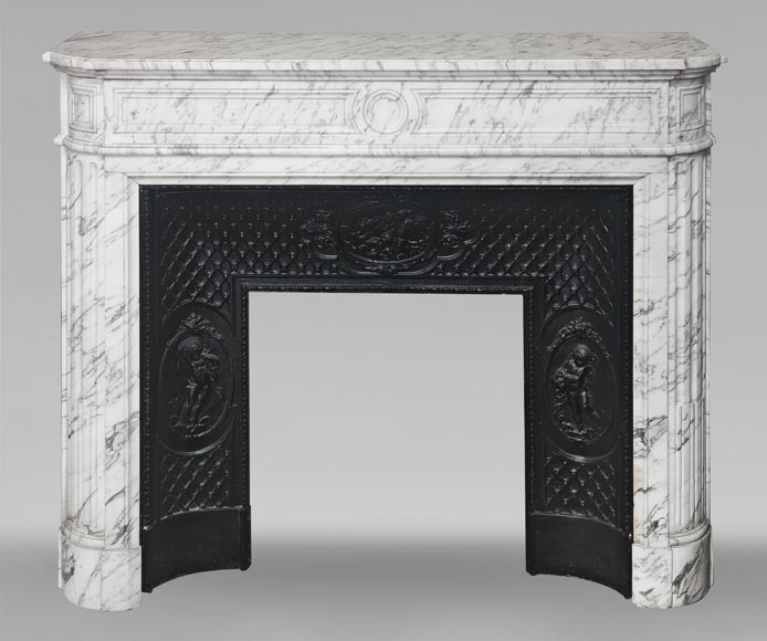 Louis XVI style fireplace with rounded corners, in Arabescato marble Louis XVI style fireplace with rounded corners, in Arabescato marble-0