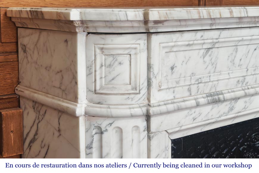 Louis XVI style fireplace with rounded corners, in Arabescato marble Louis XVI style fireplace with rounded corners, in Arabescato marble-3