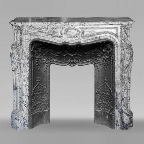 Louis XV style Pompadour model fireplace in blue floral marble