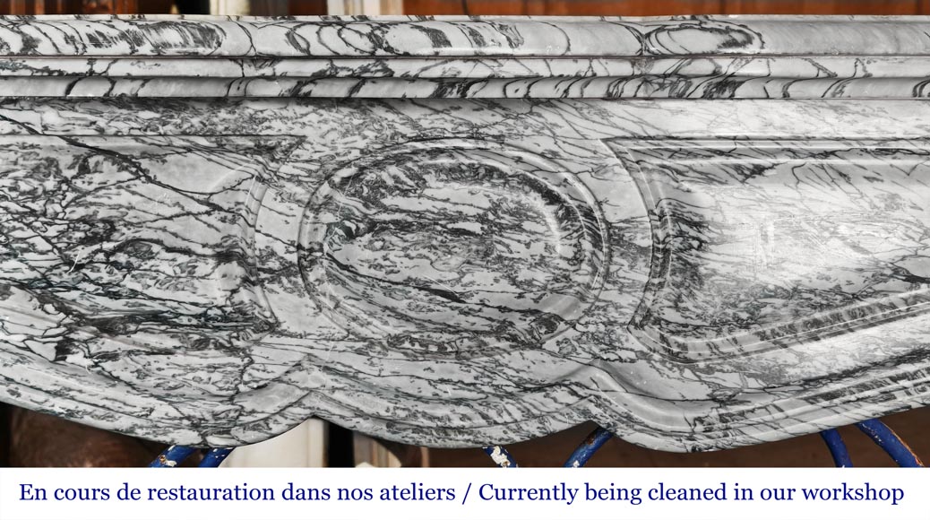 Louis XV style Pompadour model fireplace in blue floral marble Louis XV style Pompadour model fireplace in blue floral marble-1