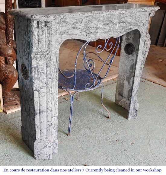 Louis XV style Pompadour model fireplace in blue floral marble Louis XV style Pompadour model fireplace in blue floral marble-2