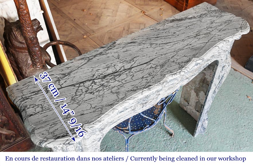 Louis XV style Pompadour model fireplace in blue floral marble Louis XV style Pompadour model fireplace in blue floral marble-8