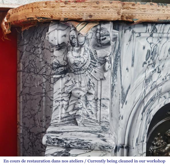 Louis XV style fireplace decorated with a shell motif, in blue floral marble Louis XV style fireplace decorated with a shell motif, in blue floral marble-4