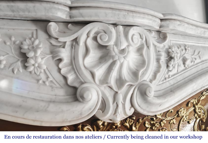 Louis XV style fireplace with floral decoration, in Carrara marble Louis XV style fireplace with floral decoration, in Carrara marble-2
