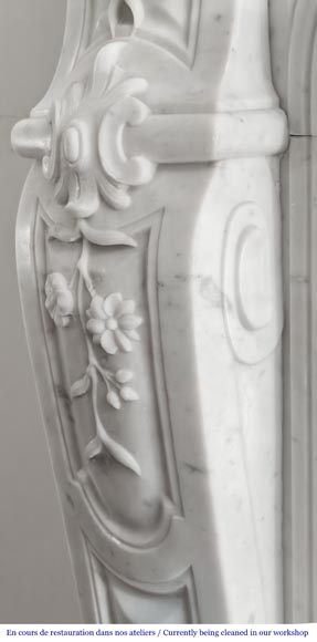 Louis XV style fireplace with floral decoration, in Carrara marble Louis XV style fireplace with floral decoration, in Carrara marble-5