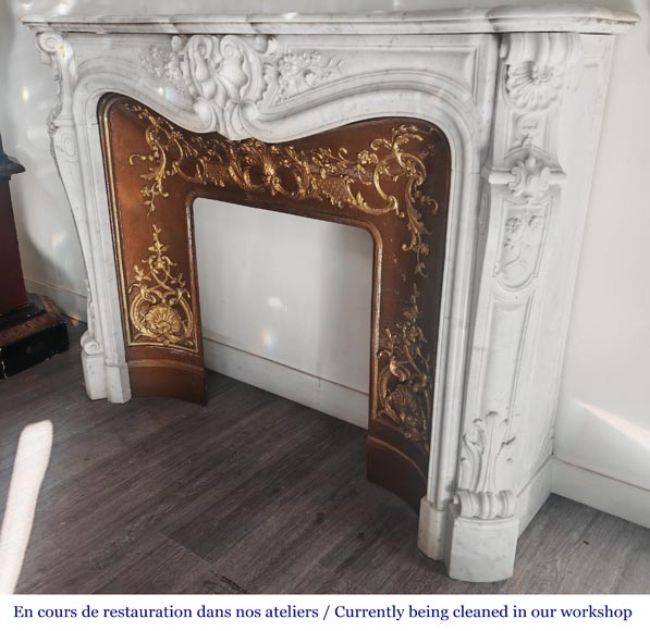 Louis XV style fireplace with floral decoration, in Carrara marble Louis XV style fireplace with floral decoration, in Carrara marble-7