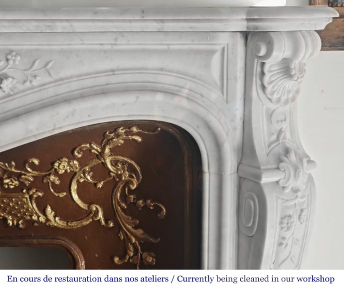 Louis XV style fireplace with floral decoration, in Carrara marble Louis XV style fireplace with floral decoration, in Carrara marble-8