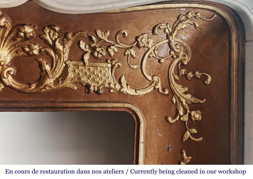 Louis XV style fireplace with floral decoration, in Carrara marble Louis XV style fireplace with floral decoration, in Carrara marble-12