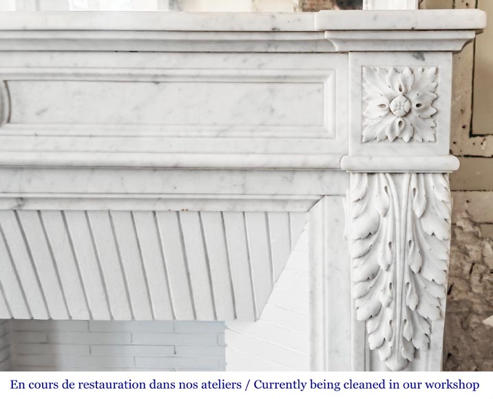 Louis XVI style fireplace decorated with acanthus leaves, in Carrara marble-6