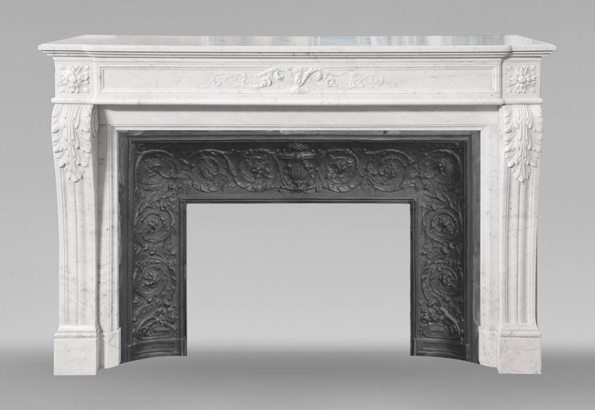 Louis XVI style fireplace with vegetal decoration, in Carrara marble Louis XVI style fireplace with vegetal decoration, in Carrara marble-0