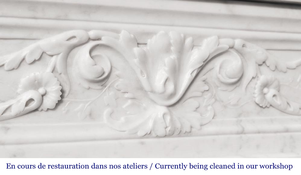 Louis XVI style fireplace with vegetal decoration, in Carrara marble Louis XVI style fireplace with vegetal decoration, in Carrara marble-2