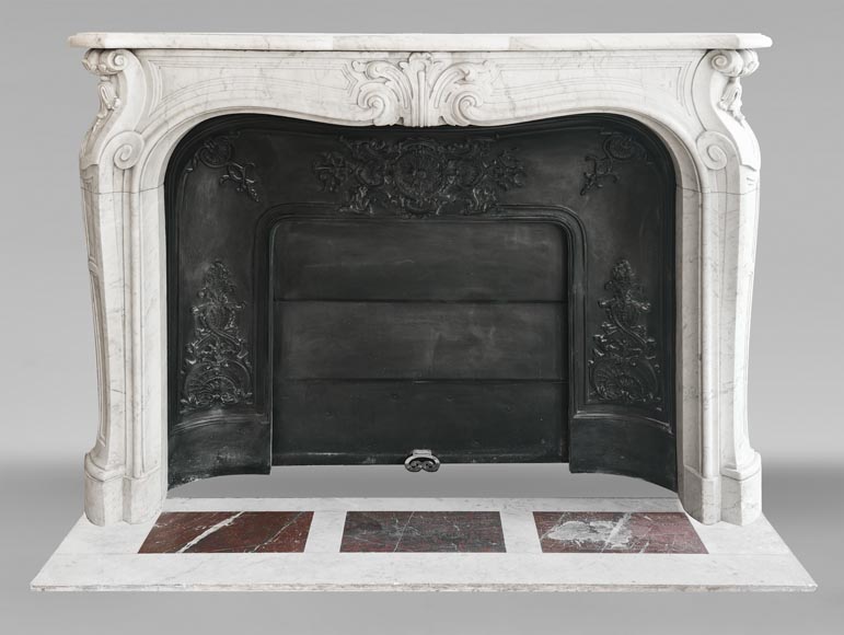 Louis XV style fireplace decorated with a palmette, in Carrara marble-0