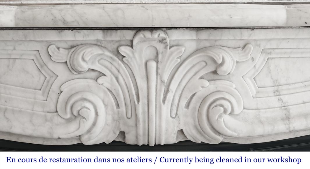 Louis XV style fireplace decorated with a palmette, in Carrara marble-1