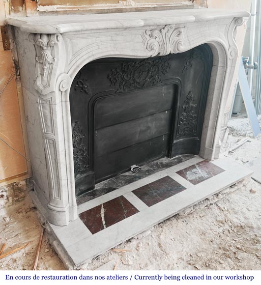 Louis XV style fireplace decorated with a palmette, in Carrara marble-3