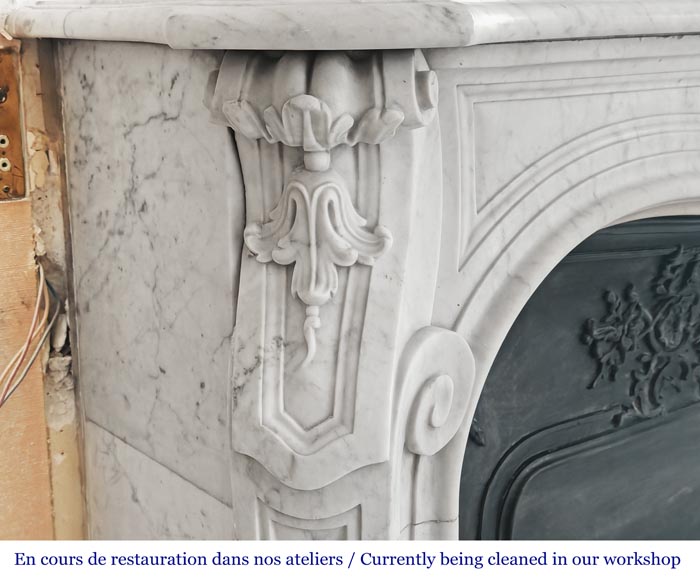 Louis XV style fireplace decorated with a palmette, in Carrara marble-4