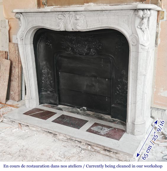Louis XV style fireplace decorated with a palmette, in Carrara marble-7