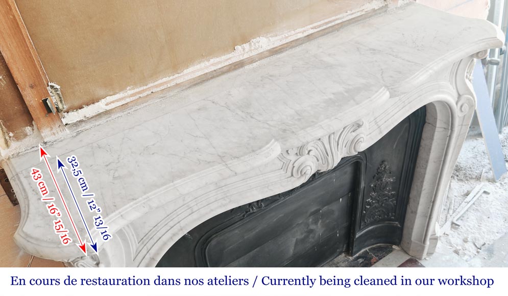Louis XV style fireplace decorated with a palmette, in Carrara marble-12