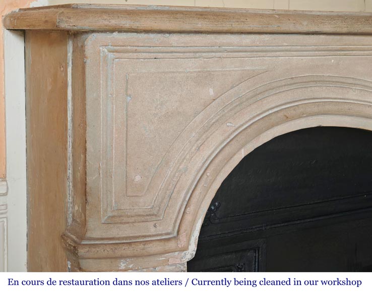 Louis XV-style stone fireplace, decorated with a shell motif. Louis XV-style stone fireplace, decorated with a shell motif.-4