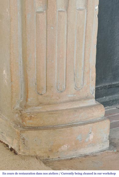 Louis XV-style stone fireplace, decorated with a shell motif. Louis XV-style stone fireplace, decorated with a shell motif.-5