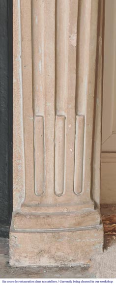Louis XV-style stone fireplace, decorated with a shell motif. Louis XV-style stone fireplace, decorated with a shell motif.-8