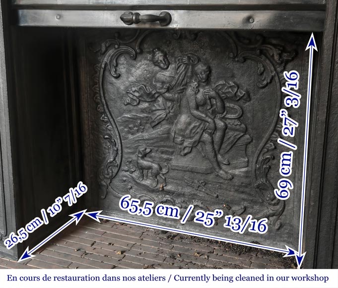 Louis XV-style stone fireplace, decorated with a shell motif. Louis XV-style stone fireplace, decorated with a shell motif.-12