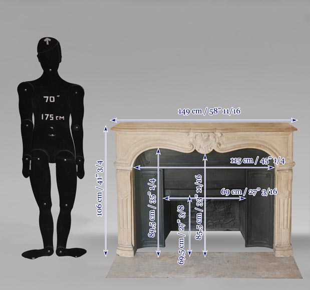 Louis XV-style stone fireplace, decorated with a shell motif. Louis XV-style stone fireplace, decorated with a shell motif.-13