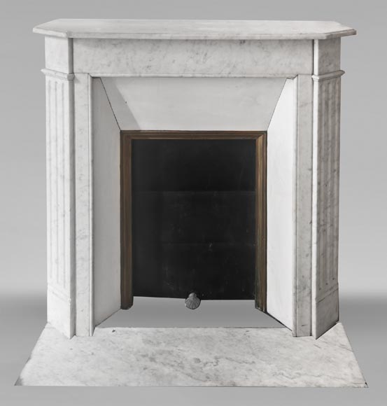 Louis XVI style Carrara marble fireplace with fluted legs Louis XVI style Carrara marble fireplace with fluted legs-0