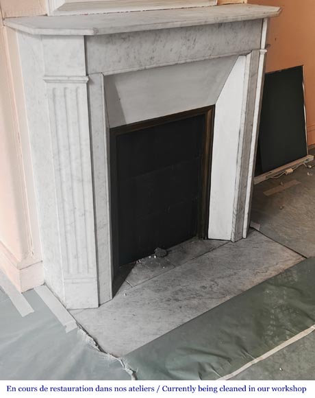 Louis XVI style Carrara marble fireplace with fluted legs Louis XVI style Carrara marble fireplace with fluted legs-2
